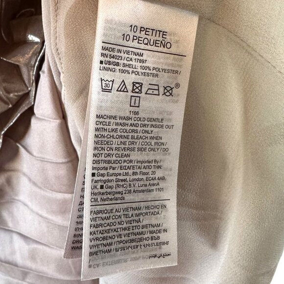 Banana Republic Gold Metallic Pleated Mini Dress Size 10P - Picture 7 of 7